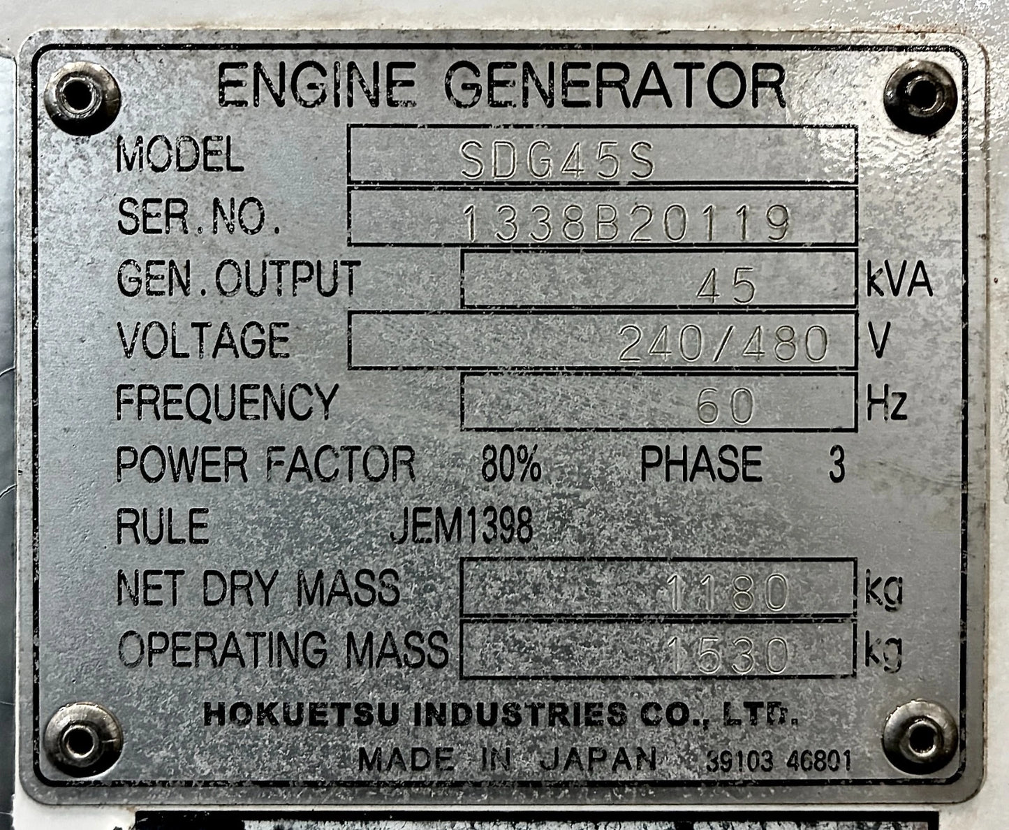 38KW Airman Power Pro Rental Grade Diesel Generator, 2,937 hours, 1 or 3 Phase