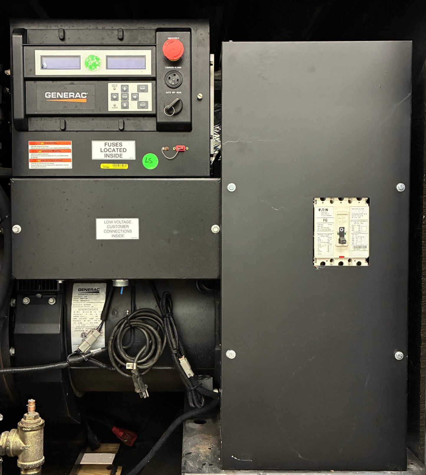 35KW Generac Standby Generator, NG/LPG, 110 hours, 120/240v