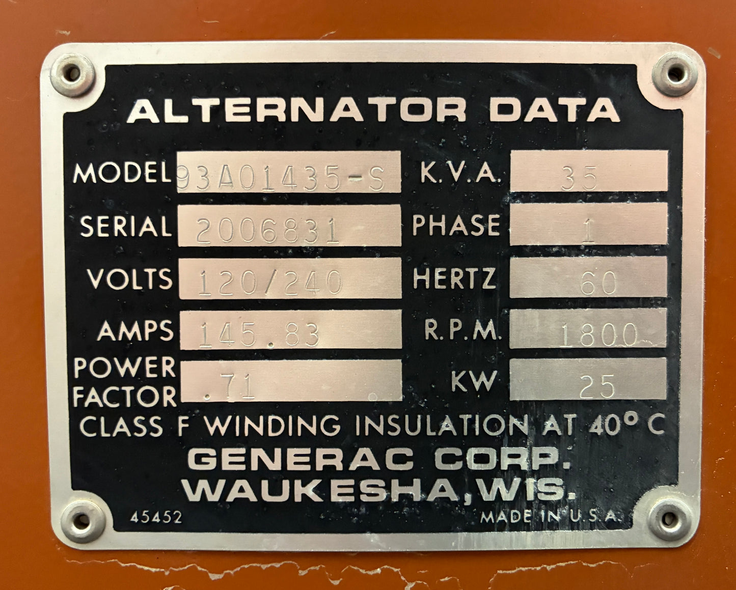 25KW Generac Standby Generator 120/240v, Natural Gas/Propane