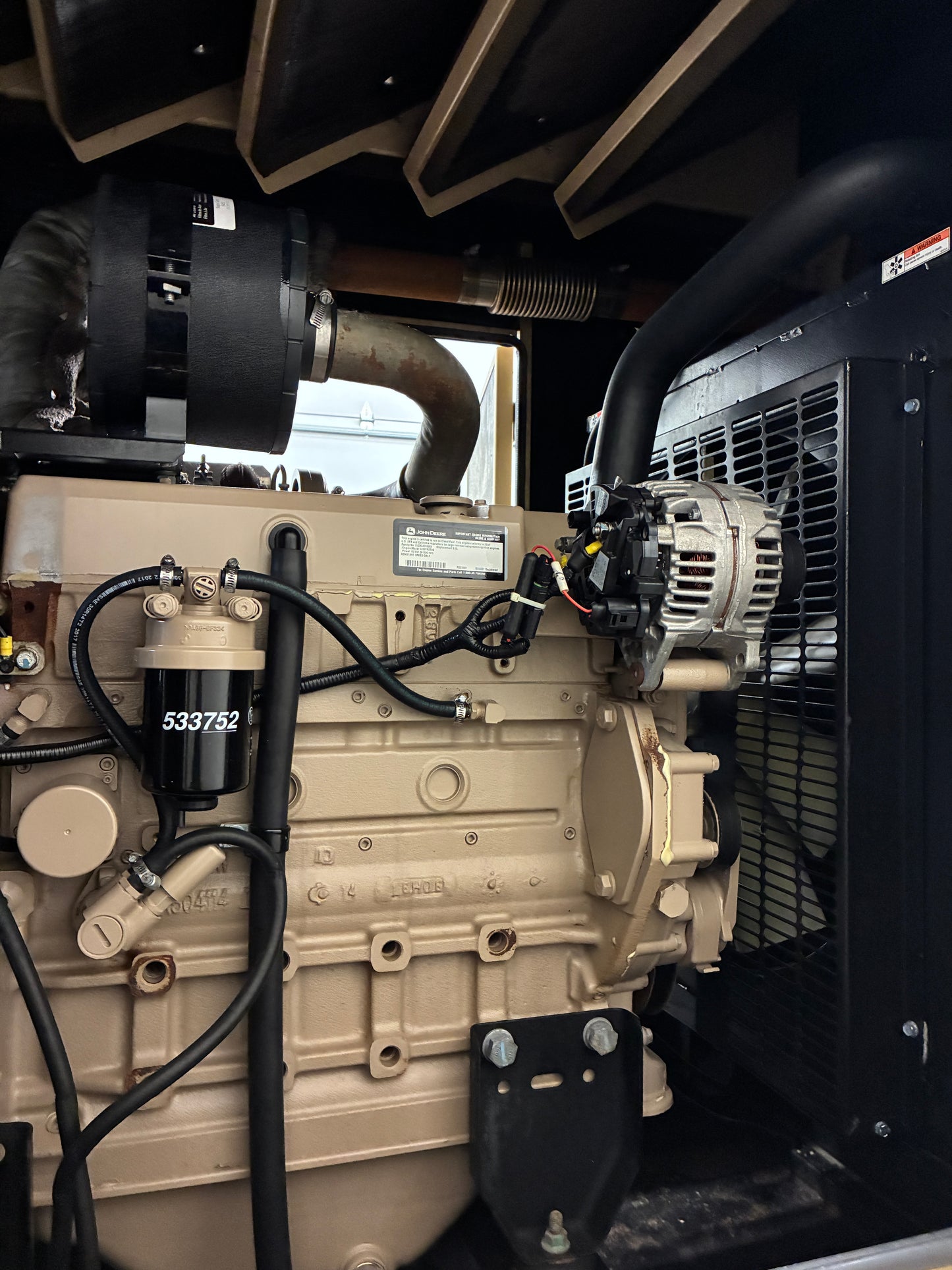 50KW Generac John Deere Diesel Standby Generator, 450hours, 120/240v 1P