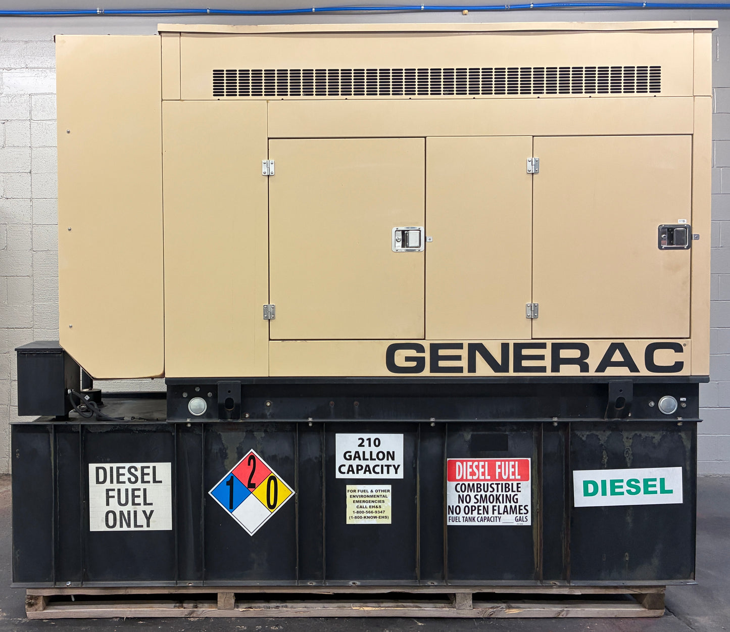 50KW Generac John Deere Diesel Standby Generator, 450hours, 120/240v 1P