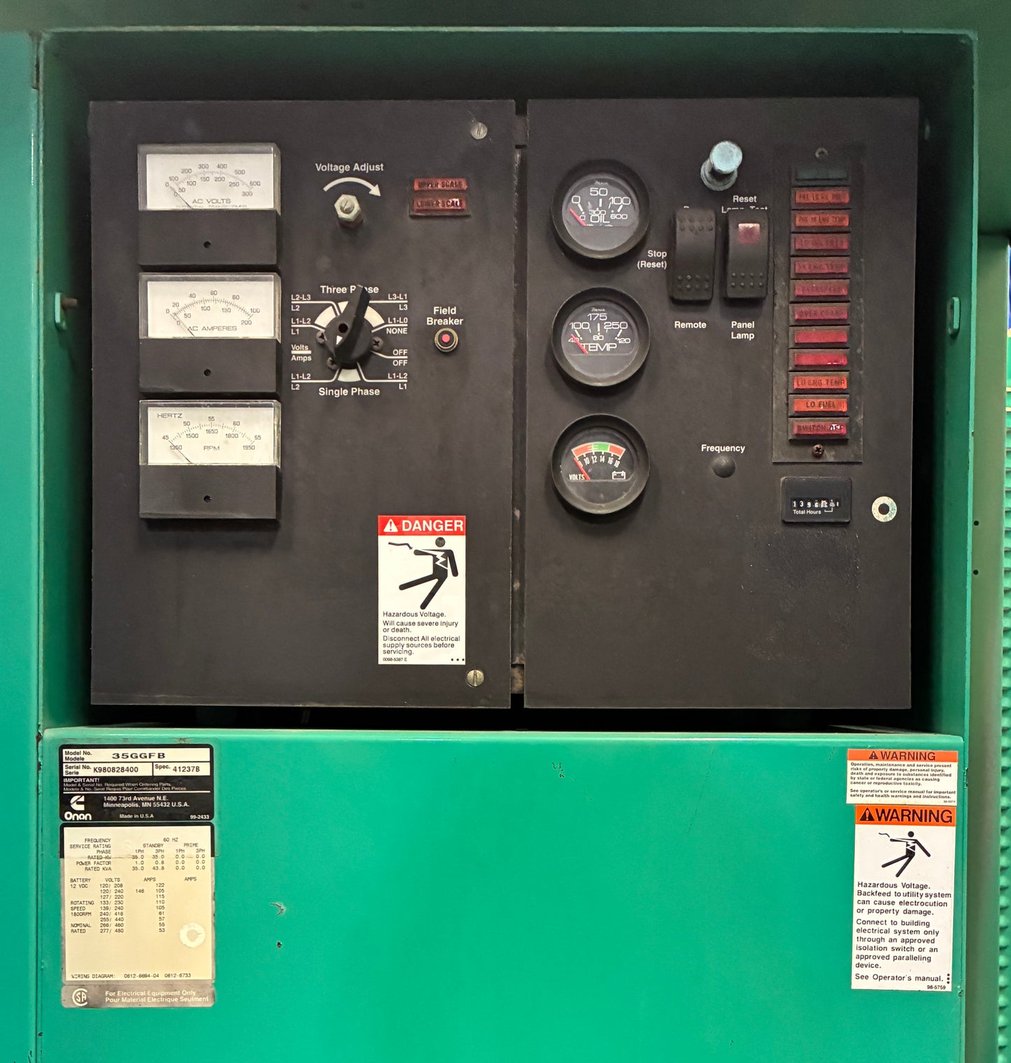 35KW Cummins Standby Generator, Natural Gas/Propane, 120/240v 1P