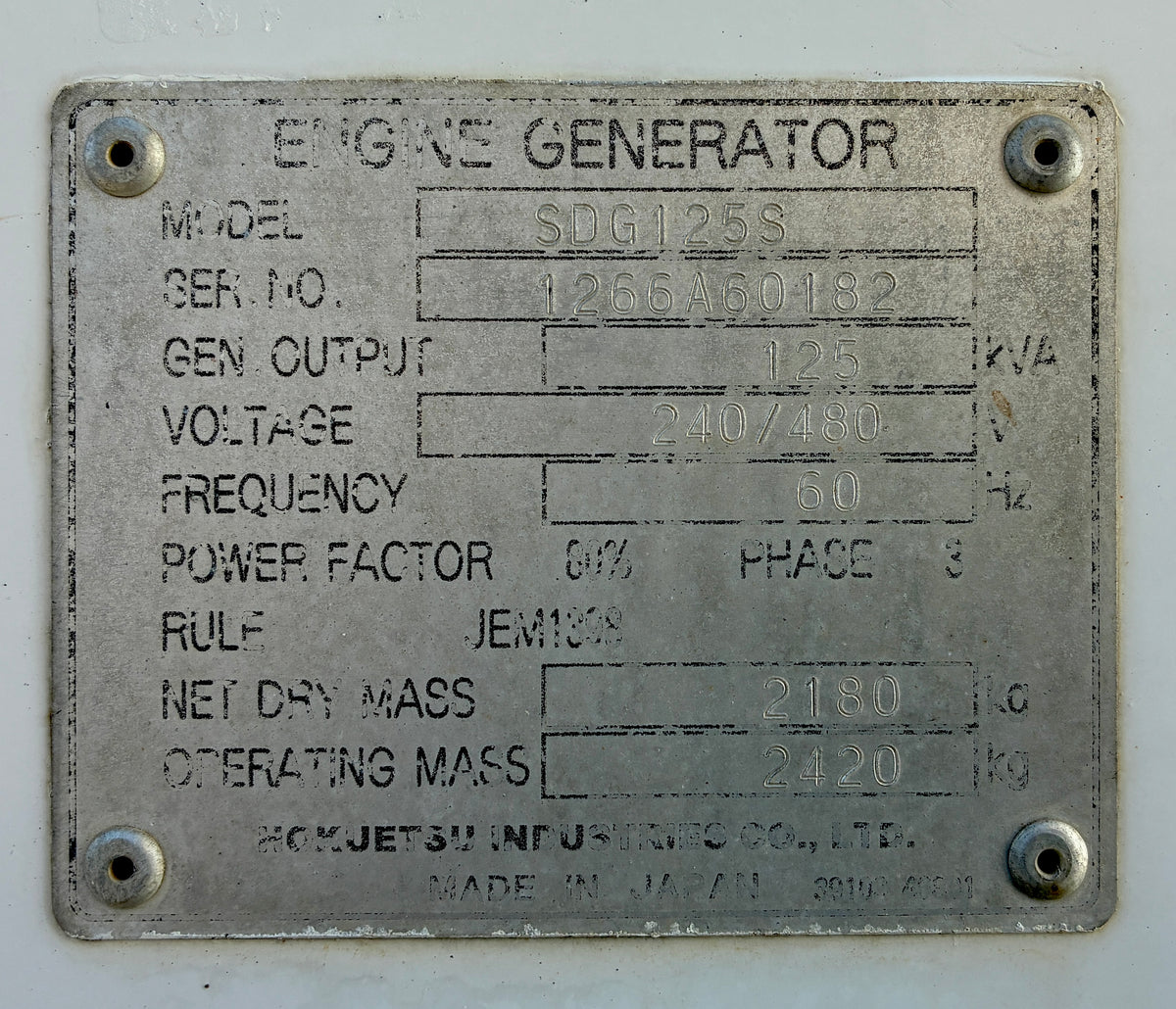 100KW Airman Portable Volvo Diesel Generator, 1 or 3 Phase, w/tank