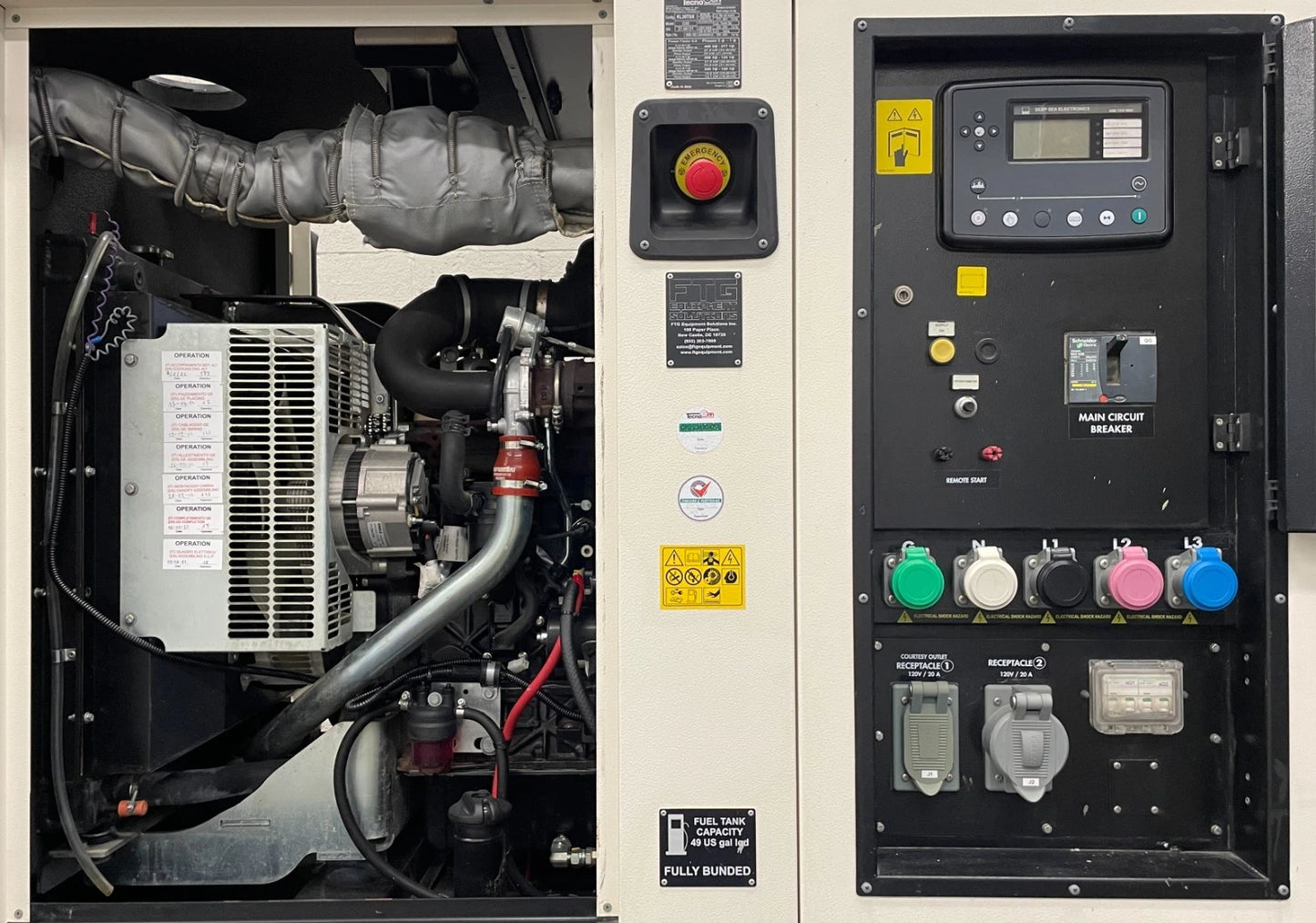 27.5KW TecnoGEN Portable Diesel Generator, 5,785 hours, 1 or 3 Phase