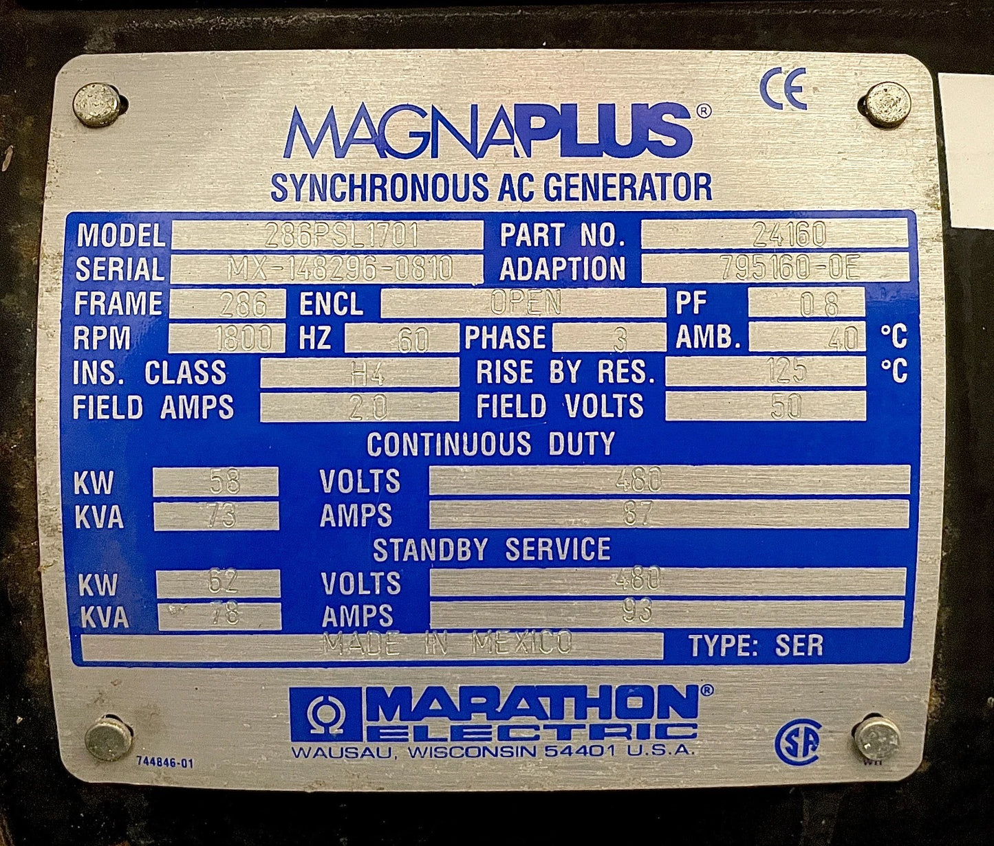 50KW Magnum Rental Grade JD Diesel Generator, 4,972hrs, 1 or 3 Phase