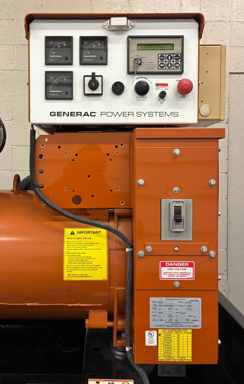 60KW Generac Diesel Standby Generator, 514hrs, 120/240v 1P, w/ tank